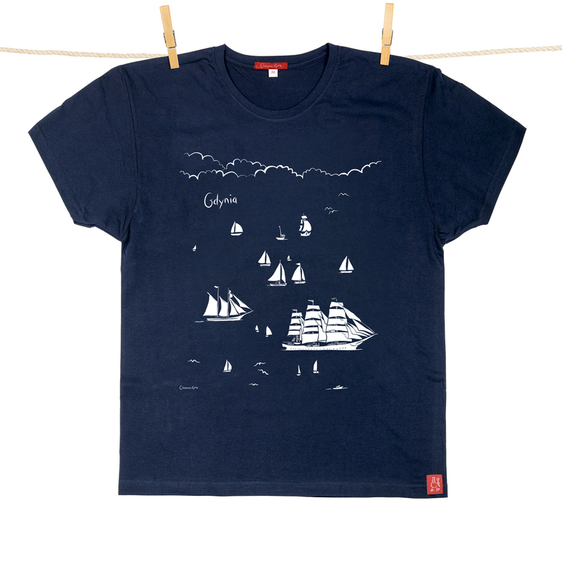 Tshirt Męski Gdynia Żaglowce granatowy M