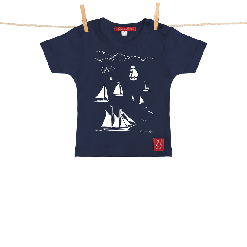 Tshirt Dziecięcy Gdynia Żaglowce granatowy, od 0 do 1 roku