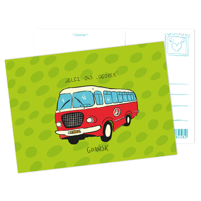 Pocztówka Gdańsk Autobus Jelcz 043 "Ogórek"