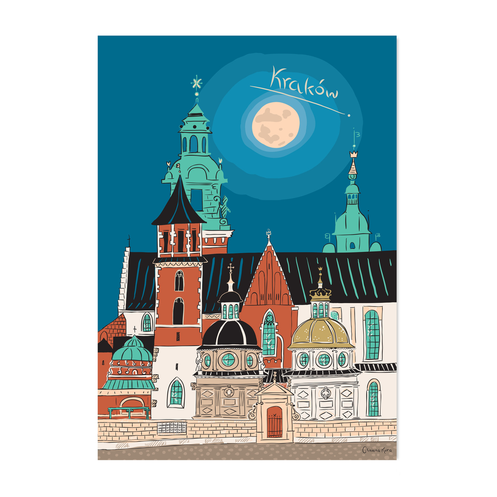 Plakat A4 Kraków Wawel Katedra Noc 1