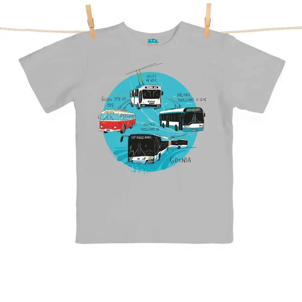 Tshirt Dziecięcy Gdynia Trolejbusy szary, 3-4 lata 1