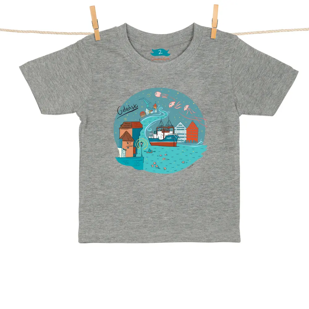 Tshirt Dziecięcy Gdańsk Żuraw i Sołdek szary 2 lata 1