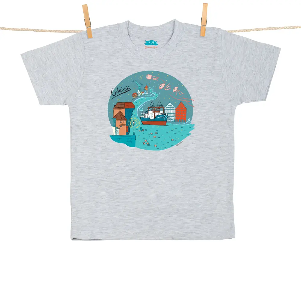 Tshirt Dziecięcy Gdańsk Żuraw i Sołdek szary 12-14 lat 1