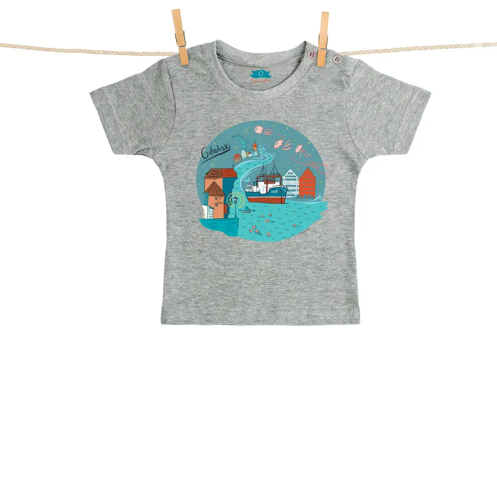 Tshirt Dziecięcy Gdańsk Żuraw i Sołdek szary 1 rok 1