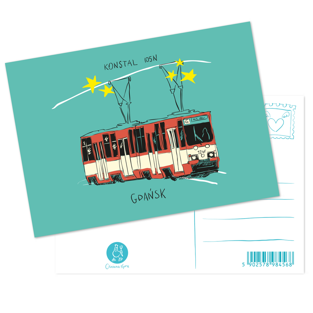 Pocztówka Gdańsk Tramwaj Konstal 105N 1