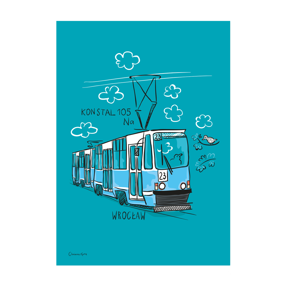 Plakat A4 Wrocław Tramwaj Konstal 105Na 1