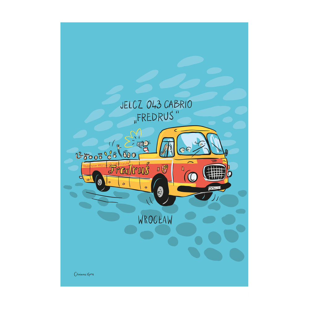 Plakat A4 Wrocław Autobus Jelcz 043 cabrio "Fredruś" 1