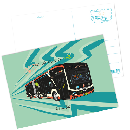 Pocztówka Gdańsk Autobus MAN Lion's City Electric 1