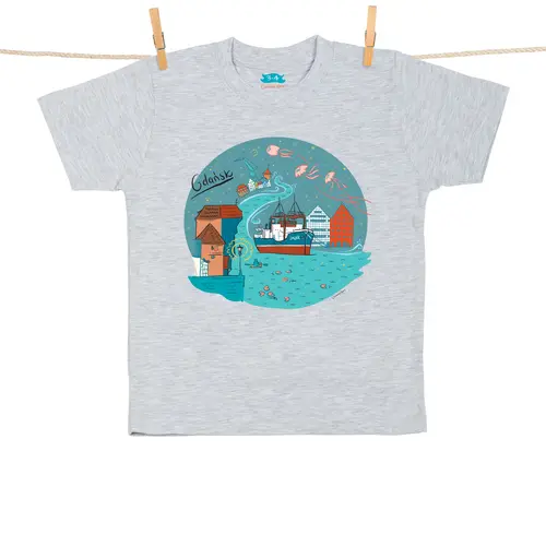 Tshirt Dziecięcy Gdańsk Żuraw i Sołdek szary 3-4 lata 1